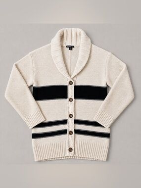 James Perse Los Angeles Women’s Sz 0 Cream Black Striped Shawl Collar Knit